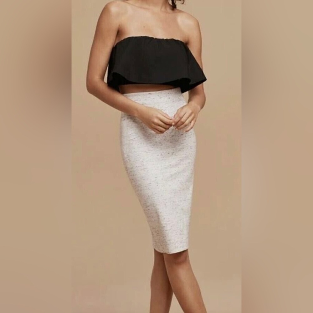 Aritzia Wilfred Size S Lis Pencil Skirt Heather White Black Midi Bodycone